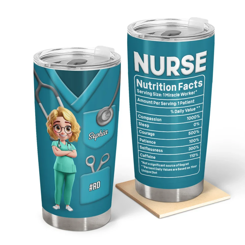 Nurse,Gifts For Colleagues,Gift For Bestie,Happy - 3D Effect Nurse Nutrition Facts - Personalized Tumbler