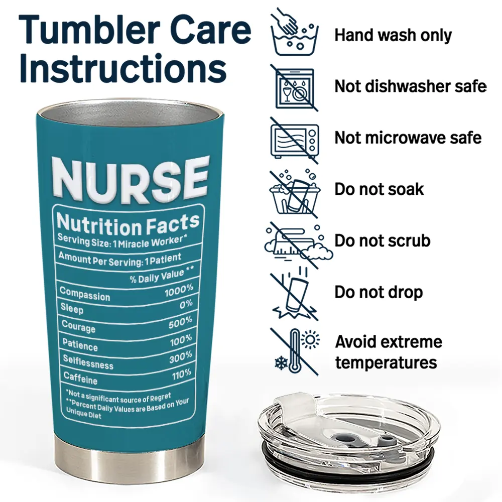 Nurse,Gifts For Colleagues,Gift For Bestie,Happy - 3D Effect Nurse Nutrition Facts - Personalized Tumbler