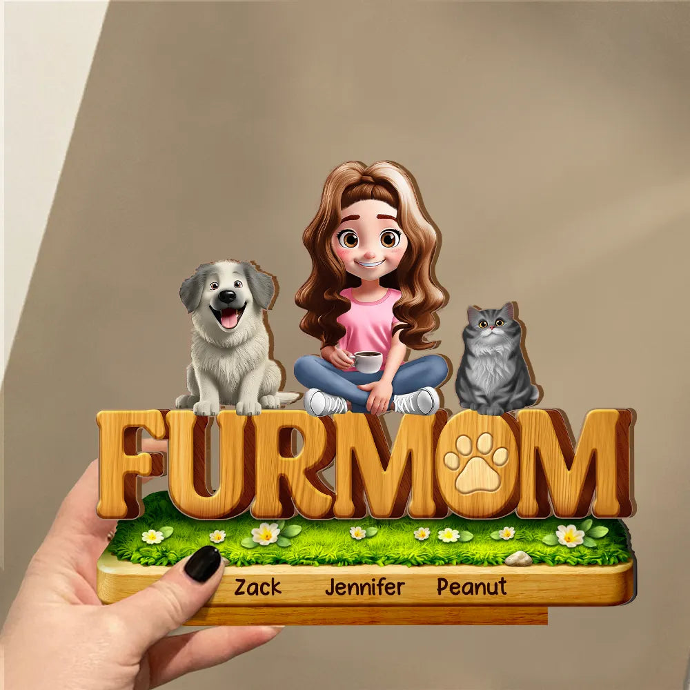 Pet Lovers,Pet Mom,Pet Dad,Dog Lovers,Dog Mom,Dog Dad,Cat Lovers,Cat Mom,Cat Dad,Gift For Women,Gift For Men,Happy - 3D Effect Pet Mom Pet Dad - Personalized Custom Shaped Wooden Plaque