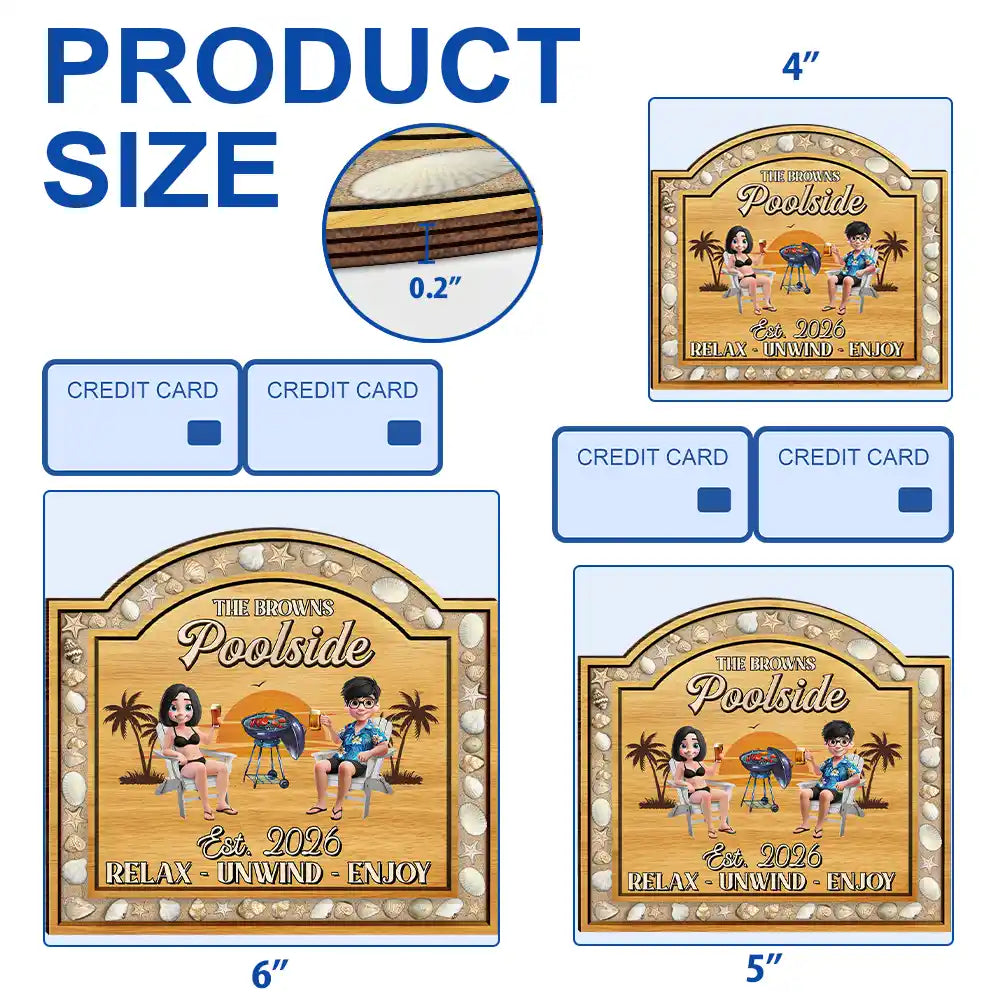 Poolside,Outdoor Decor,Summer,Gift For Couples,Humorous,Vector - 3D Effect Sea Shells Frame Poolside Paradise - Personalized Custom Shaped Wood Sign