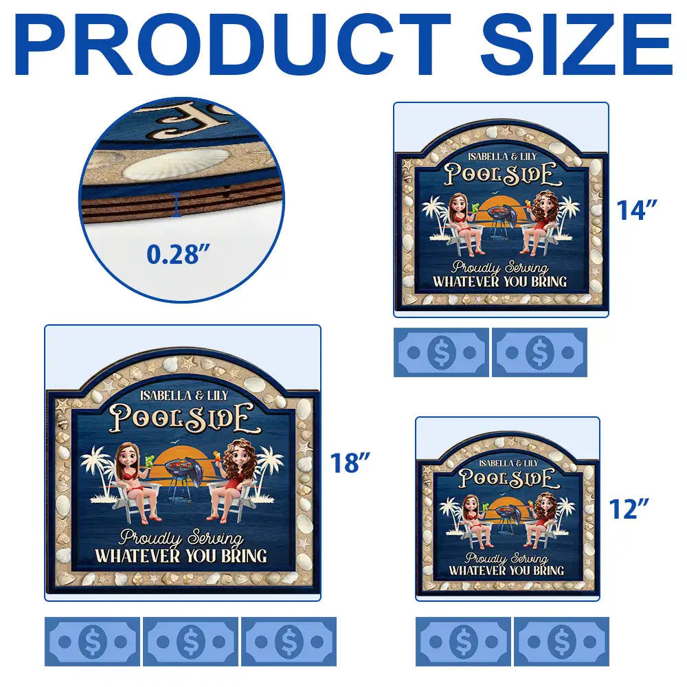 Poolside,Outdoor Decor,Summer,Gift For Couples,Humorous,Vector - 3D Effect Sea Shells Frame Poolside Paradise - Personalized Custom Shaped Wood Sign