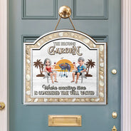 Poolside,Outdoor Decor,Summer,Gift For Couples,Humorous,Vector - 3D Effect Sea Shells Frame Poolside Paradise - Personalized Custom Shaped Wood Sign