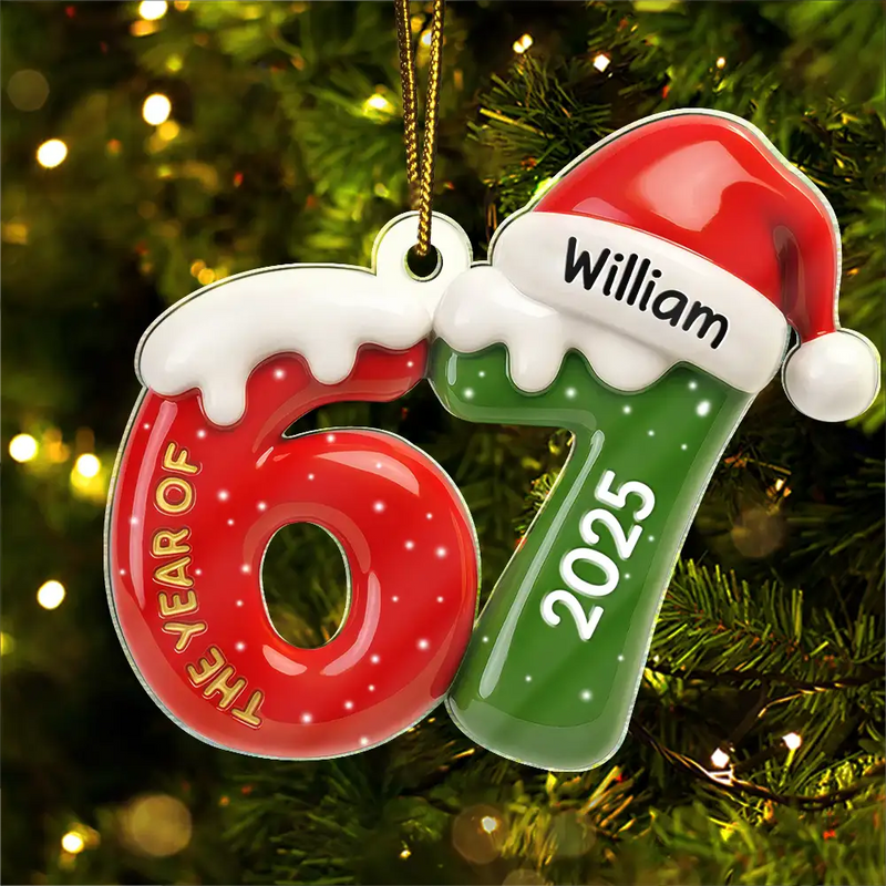 Funny, Gift For Kids, Gift For Grandkids, Christmas - 3D Effect Six Seven Funny Slang - Personalized Custom Shaped Acrylic Ornament