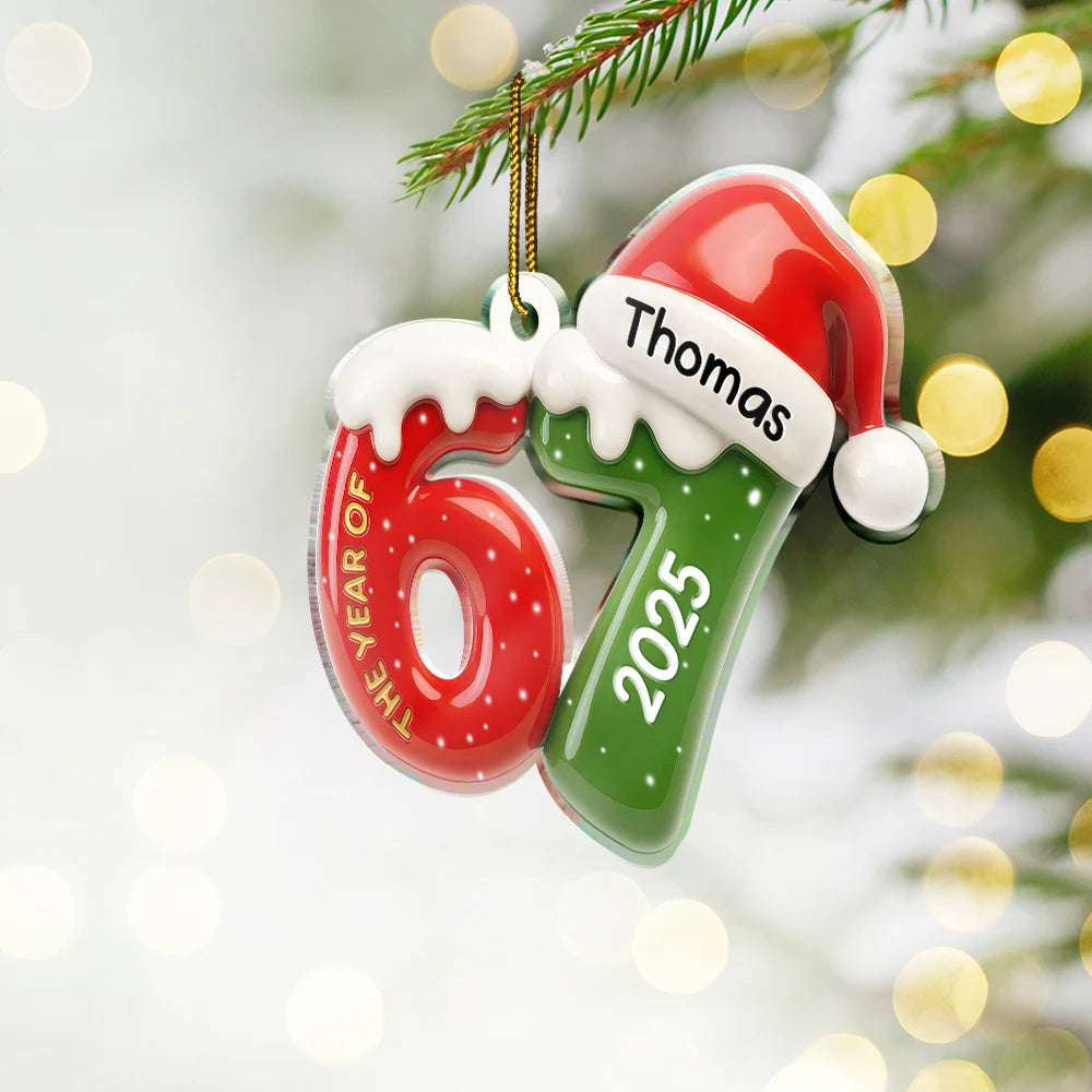 Funny, Gift For Kids, Gift For Grandkids, Christmas - 3D Effect Six Seven Funny Slang - Personalized Custom Shaped Acrylic Ornament