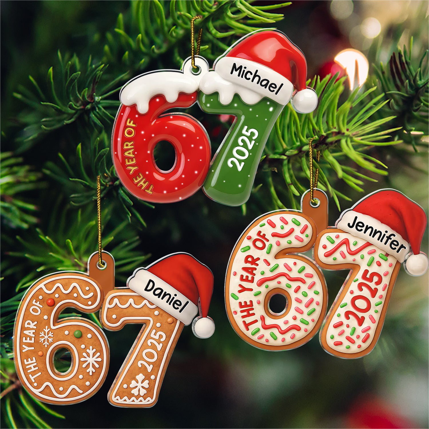 Funny, Gift For Kids, Gift For Grandkids, Christmas - 3D Effect Six Seven Funny Slang - Personalized Custom Shaped Acrylic Ornament