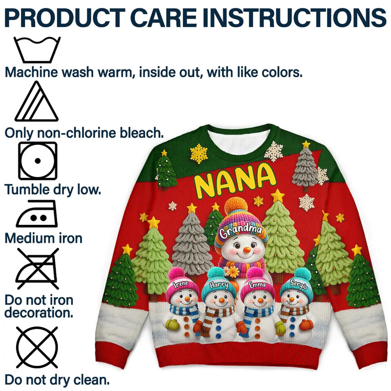 Gift For Grandma,Grandma,Grandkids,Gift For Grandkids,Happy,Christmas,Top Market - 3D Effect Snowman Grandma Nana & Grandkids - Personalized Unisex Ugly Sweater