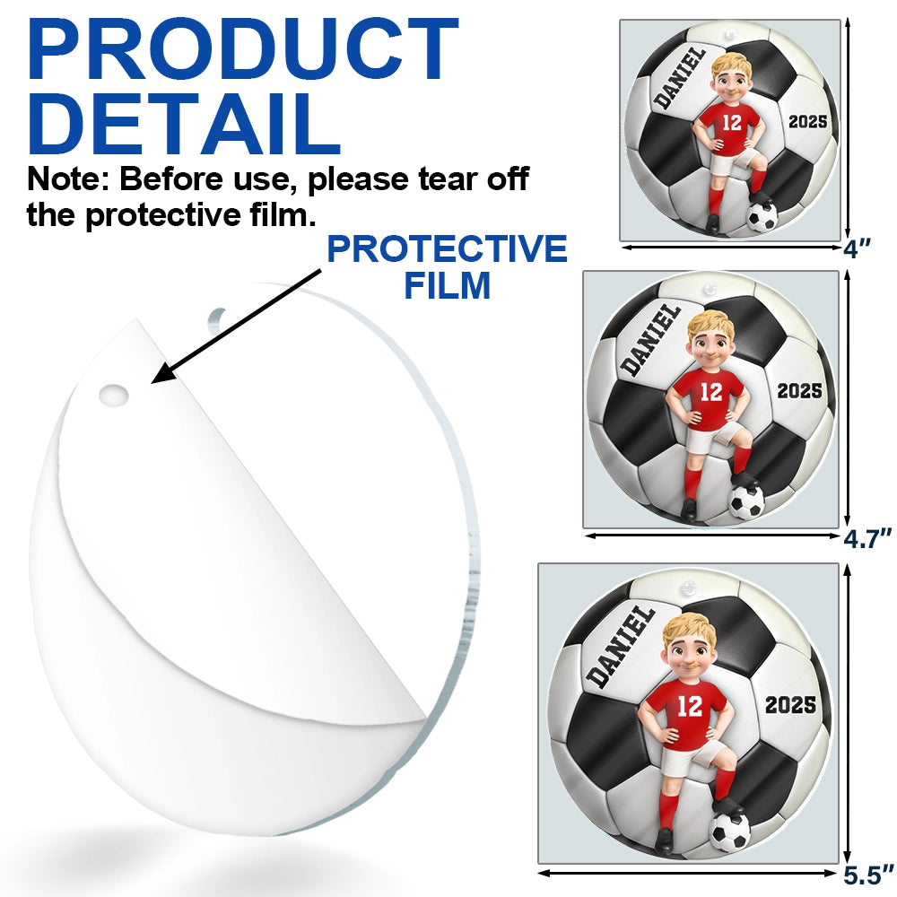 Football, Gift For Kids, Grandma - Grandkids, Happy, Christmas, Top Market, Non-Eng - 3D Effect Soccer Girl Boy - Personalized Custom Shaped Acrylic Ornament