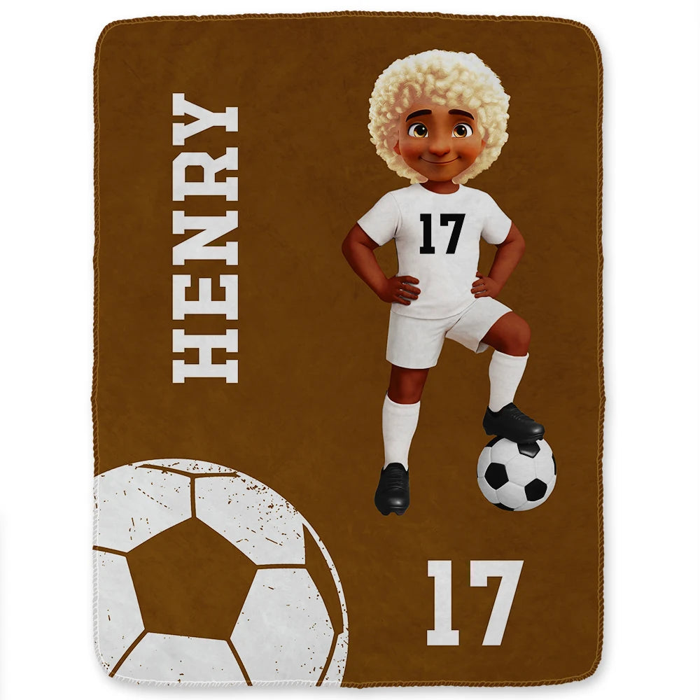 Gift For Yourself,Gift For Women,Gift For Men,Happy - 3D Effect Soccer Girl Boy - Personalized Fleece Blanket, Sherpa Blanket