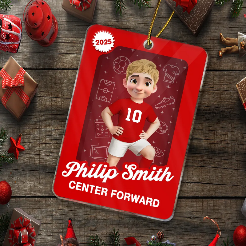Gift For Yourself, Gift For Women, Gift For Men, Christmas, Happy - 3D Effect Soccer Player Toy Box - Personalized Custom Shaped Acrylic Ornament