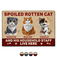 Pet Lovers,Pet Mom,Pet Dad,Cat Lovers,Cat Mom,Cat Dad,Happy,Top Market - 3D Effect Spoiled Rotten Cats Live Here - Personalized Doormat