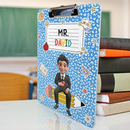 Back To School,Teacher,Proud,Vector,Alternating Color Text - 3D Effect Teacher Composition Notebook Theme - Personalized Acrylic Clipboard
