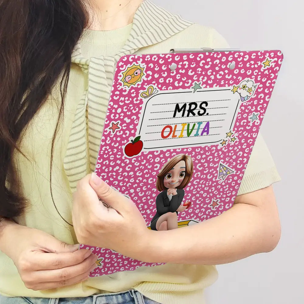 Back To School,Teacher,Proud,Vector,Alternating Color Text - 3D Effect Teacher Composition Notebook Theme - Personalized Acrylic Clipboard