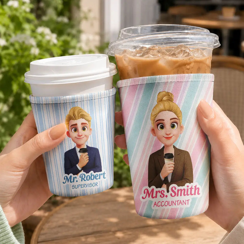 Officer,Vector,Happy - 3D Effect Coworker Boss Teacher With Name - Personalized Iced Coffee Sleeve