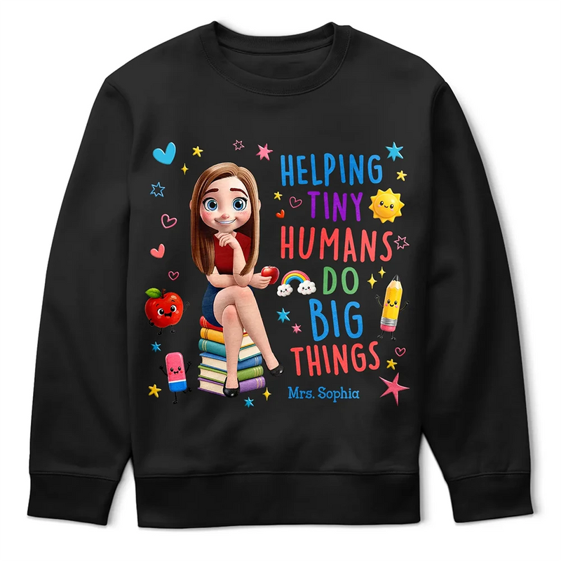 Top Market, Teacher, Inspirational, Back To School, Vector - 3D Effect Teacher Helping Tiny Humans Do Big Things - Personalized T Shirt
