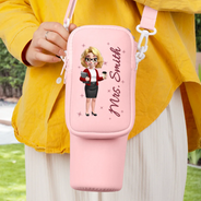 Gift For Women, Gift For Men, Happy, Teacher - 3D Effect Teacher Name - Personalized Bottle Carrier Bag