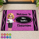 Top Market, Teacher, Inspirational, Back To School, Vector - 3D Effect Teacher Welcome To Classroom Faux Glitter Effect - Personalized Doormat