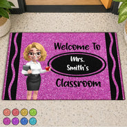 3D Effect Teacher Welcome To Classroom Faux Glitter Effect - Personalized Doormat