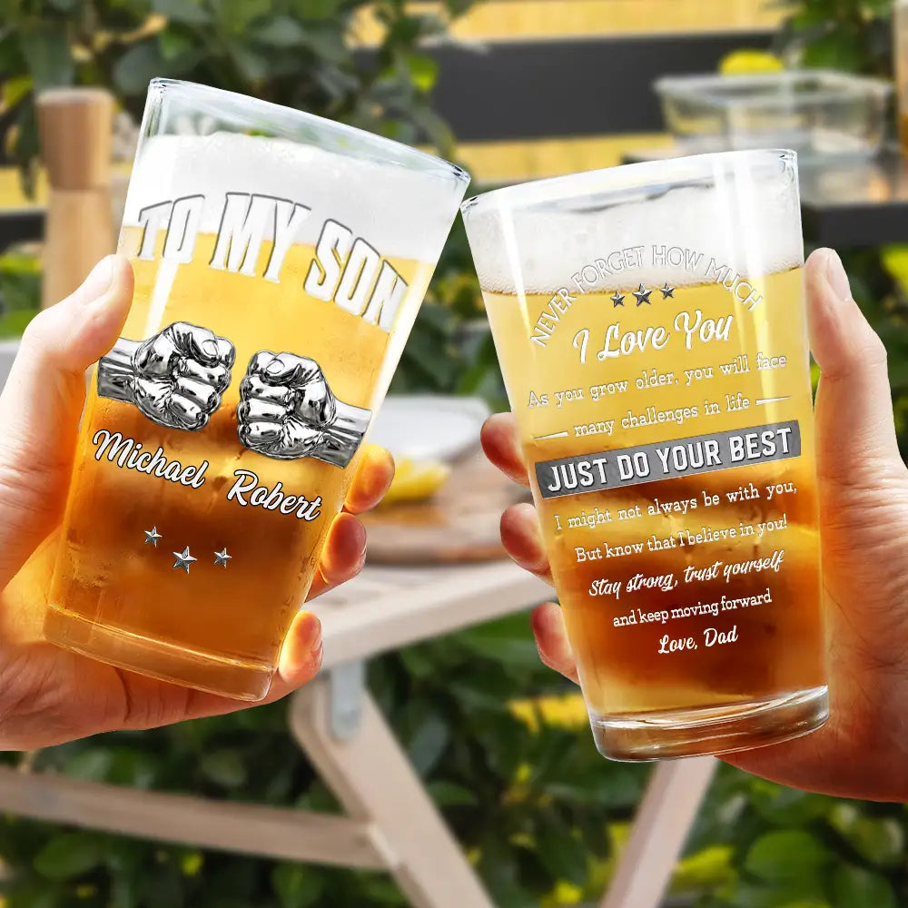Inspirational,Icon - 3D Effect To My Son Just Do Your Best - Personalized Beer Glass