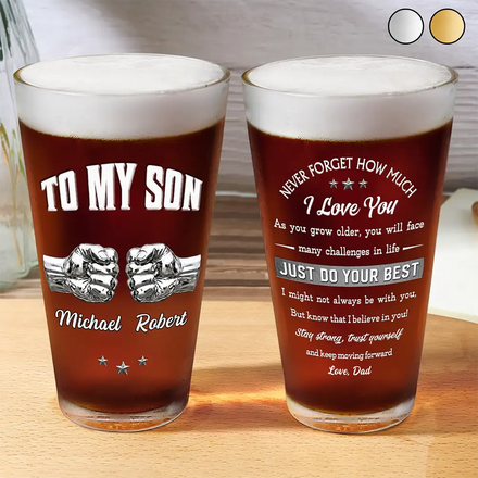 3D Effect To My Son Just Do Your Best - Personalized Beer Glass