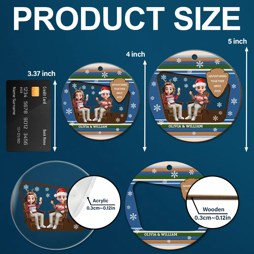Gift For Couples, Travel, Christmas, Happy - 3D Effect Travel Couple Adventure Together Since - Personalized 2-Layered Mix Ornament