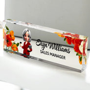 Officer, Gift For Women, Gift For Men, Happy, Gifts For Colleagues - 3D Effect Woman Man Office Floral - Personalized Desk Name Plate