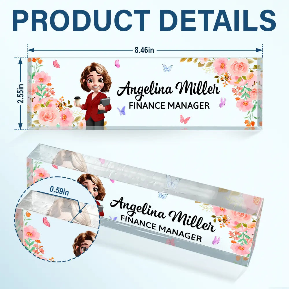 Officer, Gift For Women, Gift For Men, Happy, Gifts For Colleagues - 3D Effect Woman Man Office Floral - Personalized Desk Name Plate