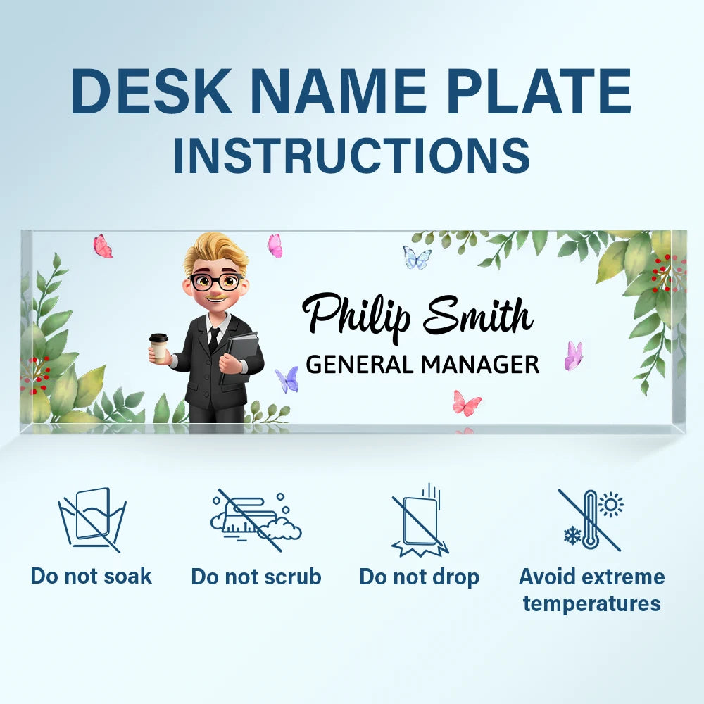 Officer, Gift For Women, Gift For Men, Happy, Gifts For Colleagues - 3D Effect Woman Man Office Floral - Personalized Desk Name Plate