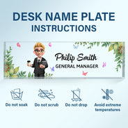 Officer, Gift For Women, Gift For Men, Happy, Gifts For Colleagues - 3D Effect Woman Man Office Floral - Personalized Desk Name Plate