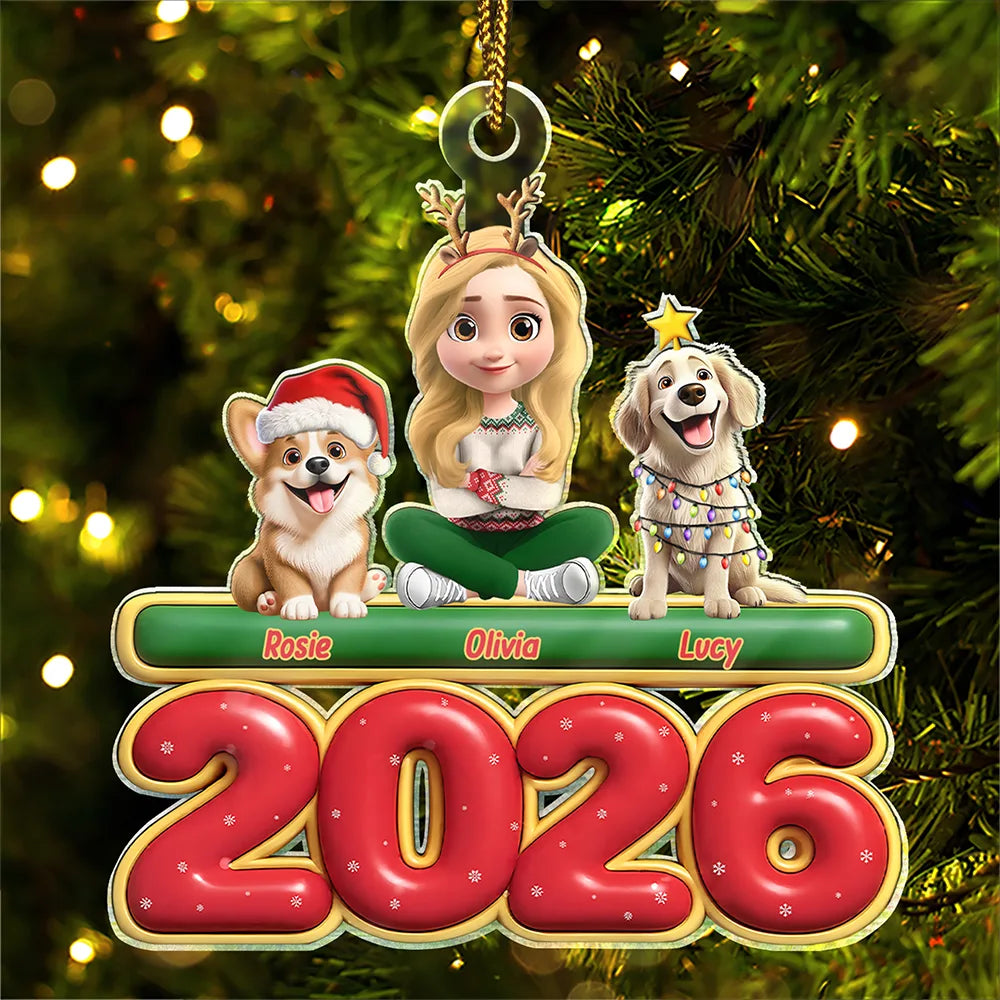 3D Effect Woman Man With Dogs Christmas - Personalized Custom Shaped Acrylic Ornament