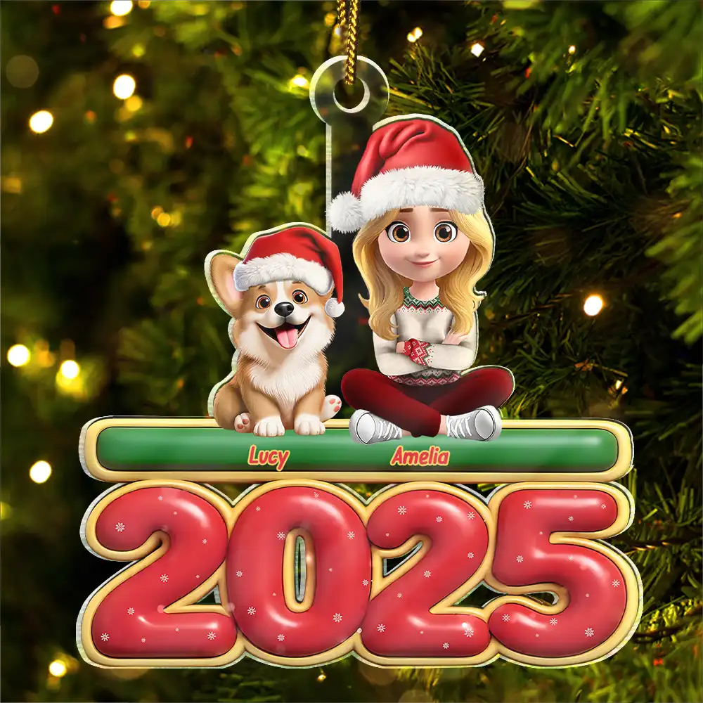 3D Effect Woman Man With Dogs Christmas - Personalized Custom Shaped Acrylic Ornament