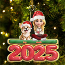 Christmas,Pet Lovers,Pet Mom,Pet Dad,Dog Lovers,Dog Mom,Dog Dad,Happy - 3D Effect Woman Man With Dogs Christmas - Personalized Custom Shaped Acrylic Ornament