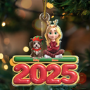 Christmas,Pet Lovers,Pet Mom,Pet Dad,Dog Lovers,Dog Mom,Dog Dad,Happy - 3D Effect Woman Man With Dogs Christmas - Personalized Custom Shaped Acrylic Ornament