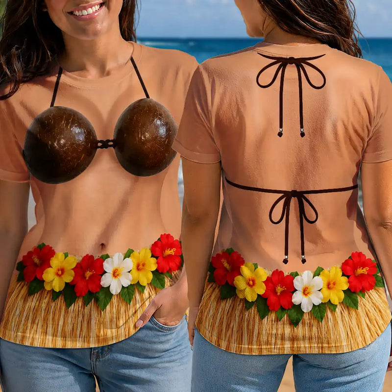 Gift For Bestie,Humorous,Beach,Summer,Icon - 3D Funny Body Hula Dance - Personalized Full Print T Shirt