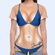 Gift For Bestie, Humorous, Beach, Summer, Icon - 3D Funny Realistic Body Bikini - Personalized Full Print T Shirt