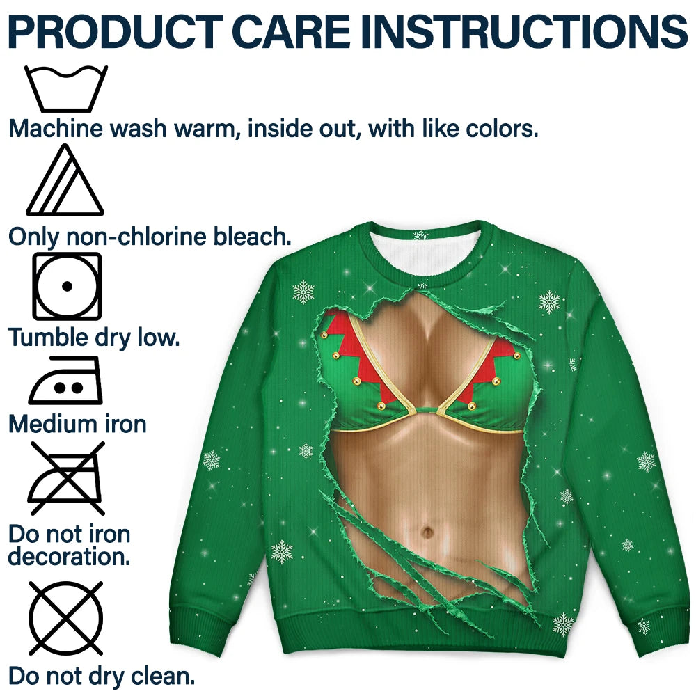 Christmas,Humorous,Gift For Yourself,Gift For Women,Icon - 3D Funny Realistic Body Christmas Gift For Wife Girlfriend - Personalized Unisex Ugly Sweater