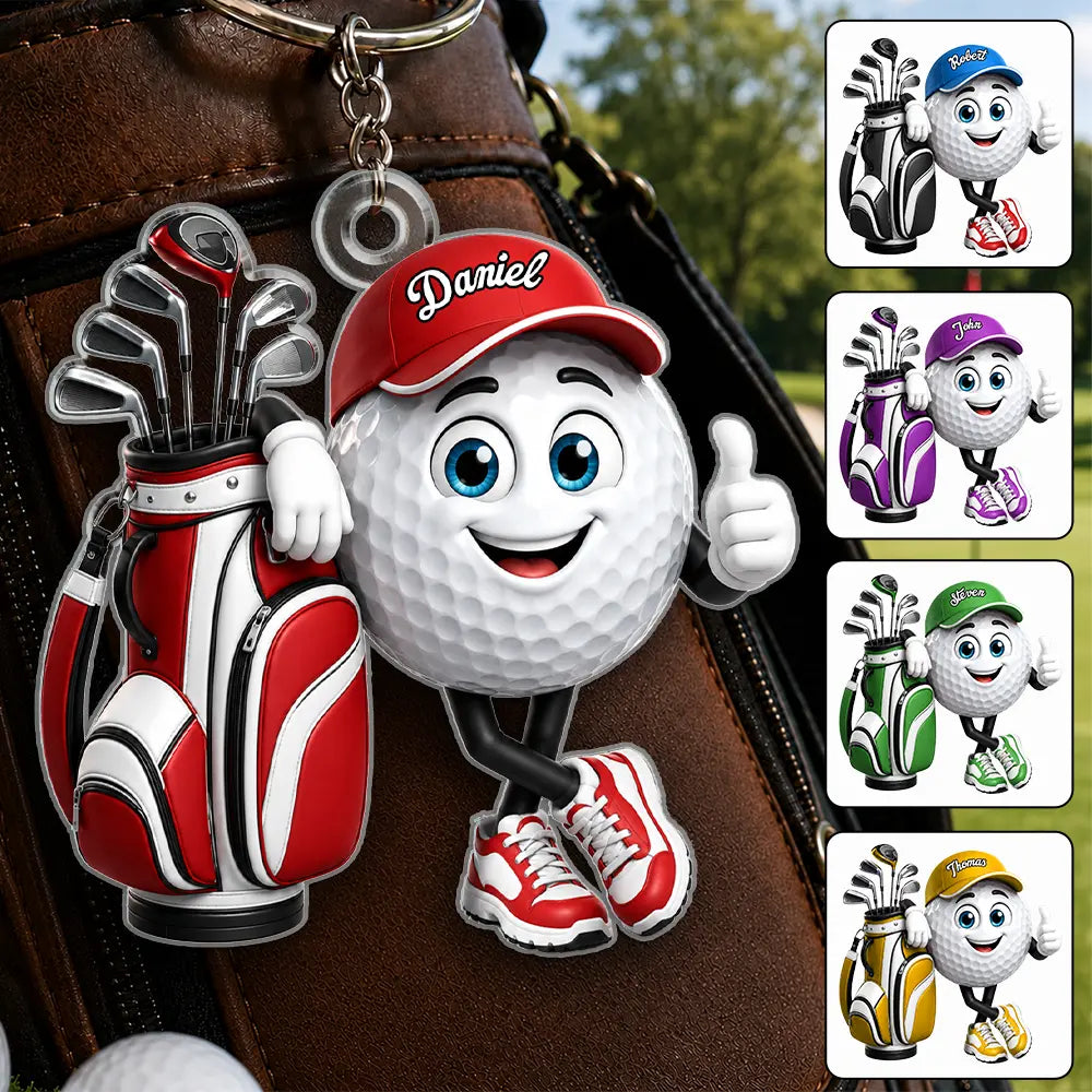 Top Market,Golf,Gift For Yourself,Vector,Happy - 3D Golf Ball Golfer - Personalized Acrylic Keychain