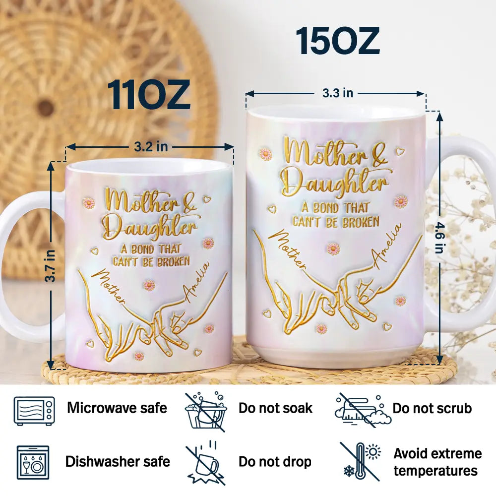 3D Inflated Effect Mother & Daughter A Bond That Can't Be Broken - Personalized White Edge-to-Edge Mug