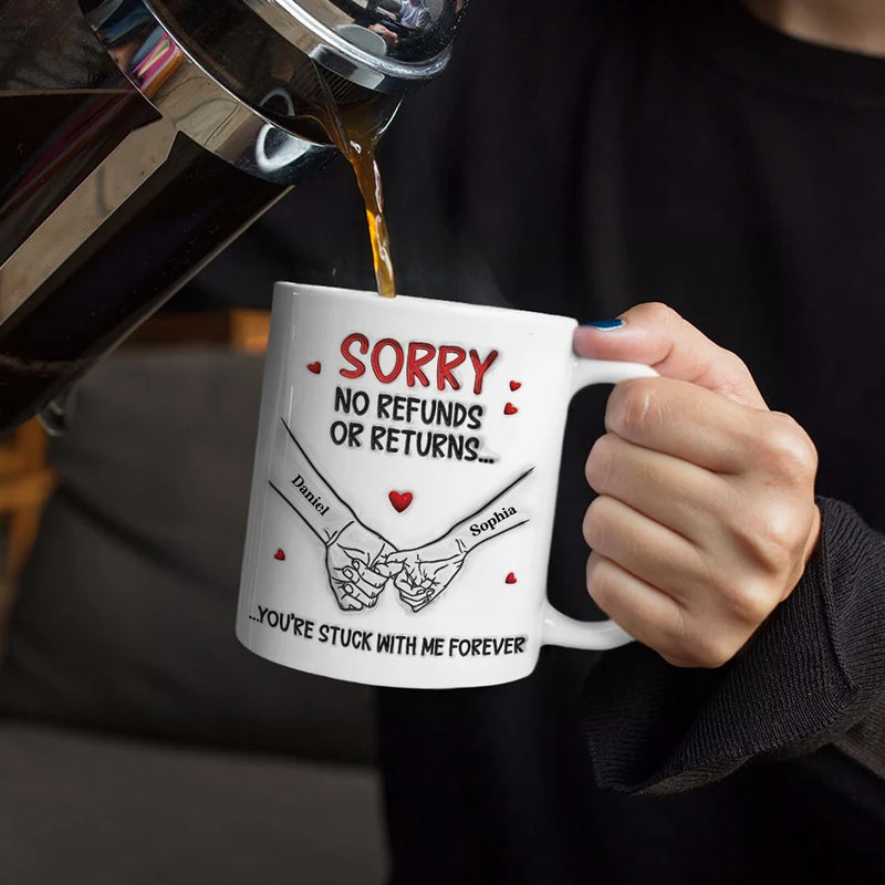 Top Market,Gift For Couples,Old Couples,Gift For Women,Gift For Men,LGBT,Love - 3D Inflated Effect Printed You Are Stuck With Me Forever - Personalized White Edge-to-Edge Mug