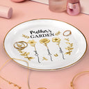 Gift For Women, Gift For Mother, Gift For Grandma, Love - 3D Metal Effect Birth Month Flowers Grandmas Moms Garden - Personalized Round Ring Dish