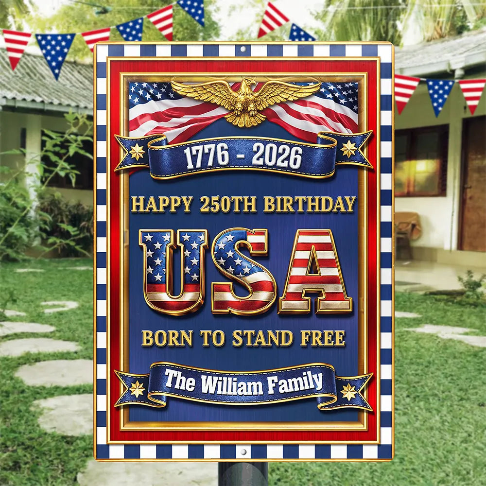 Family,Happy,Parents,Gift For Grandparents - 3D Metal Effect USA 250Th Birthday - Personalized Classic Metal Signs