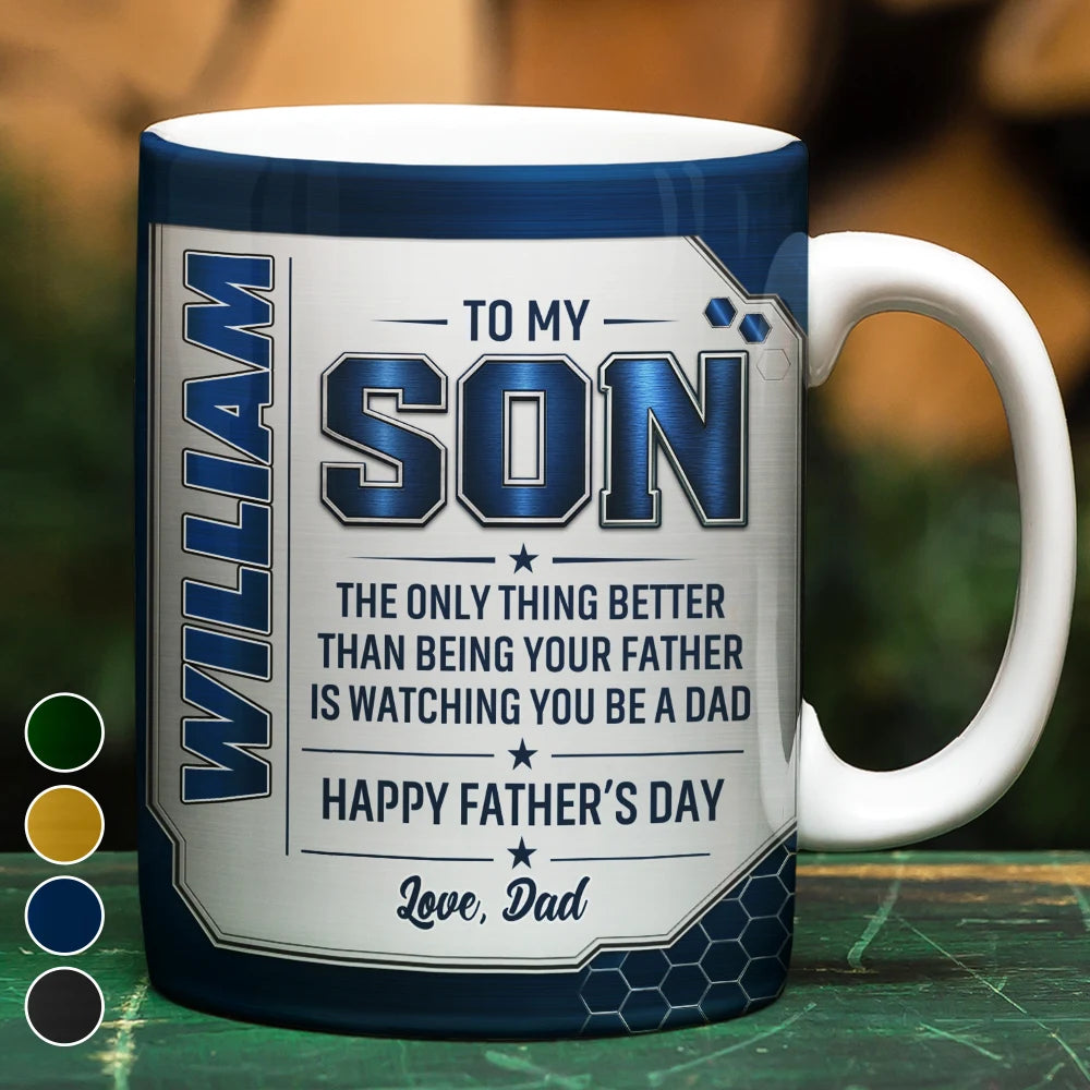 3D Metal Effect Watching You Being A Dad - Personalized White Edge-to-Edge Mug
