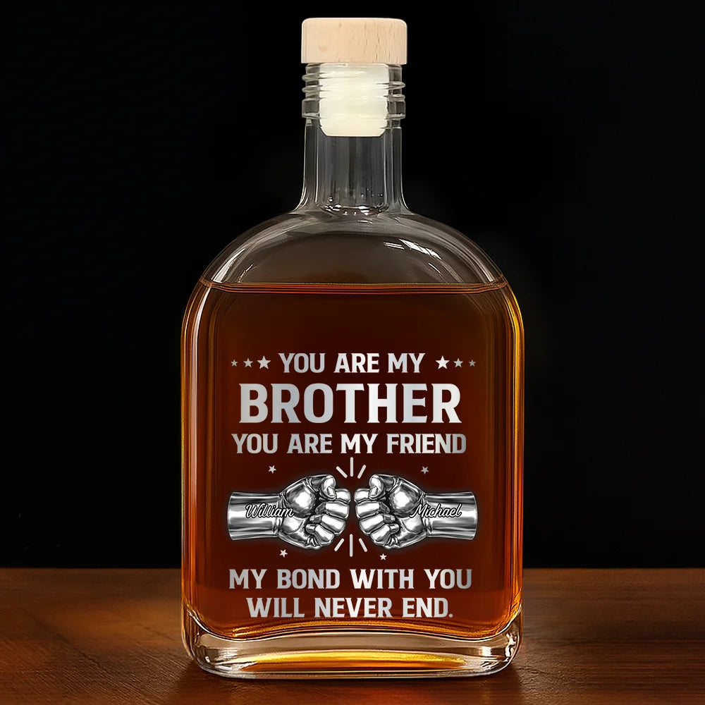 Gift For Brothers,Cousin,Gift For Father,Gift For Men,Happy - 3D Metal Effect You Are My Brother My Friend - Personalized Whiskey Bottle