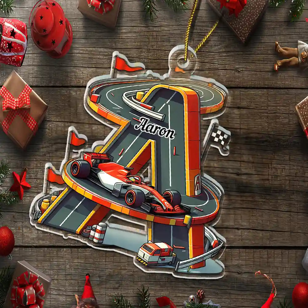 Gift For Kids,Gift For Grandkids,Happy,Christmas - 3D Race Car Truck Dinosaur Mermaid Alphabet - Personalized Custom Shaped Acrylic Ornament