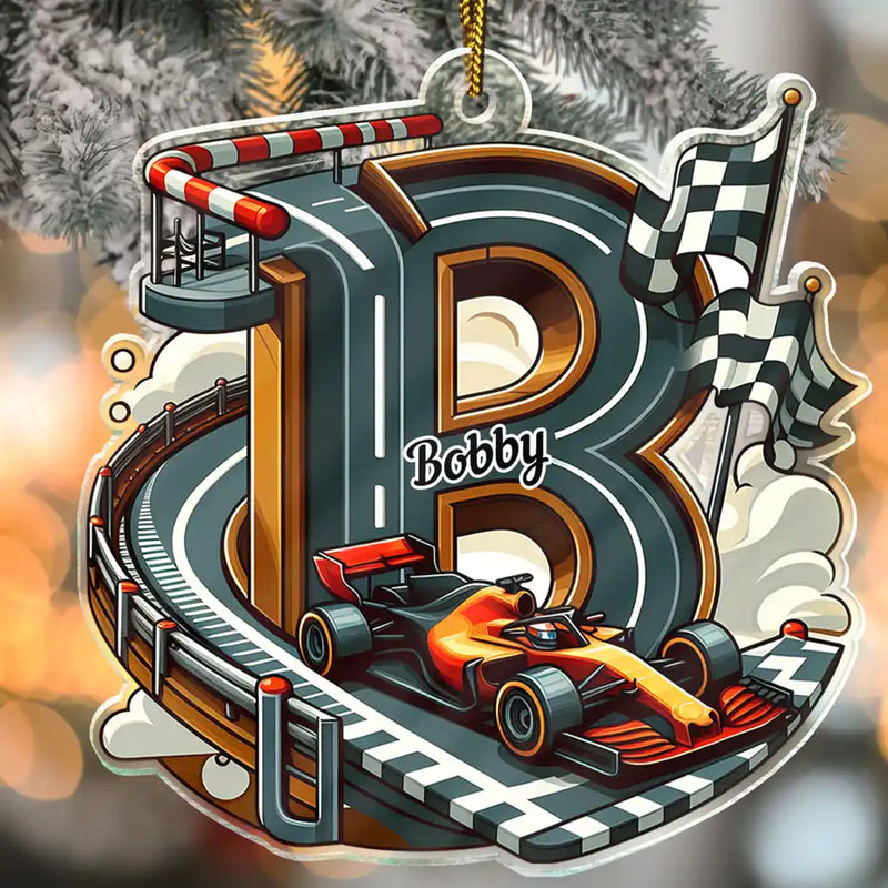 Gift For Kids,Gift For Grandkids,Happy,Christmas - 3D Race Car Truck Dinosaur Mermaid Alphabet - Personalized Custom Shaped Acrylic Ornament