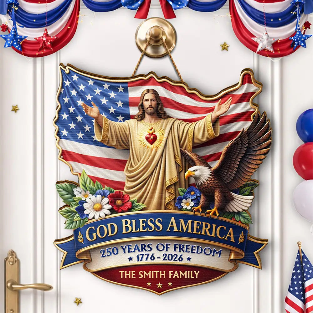 Christian,Family,Happy,America 250th,Independence Day,Top Market,Top Market - 3D Effect God Bless America - Personalized Custom Shaped Wood Sign