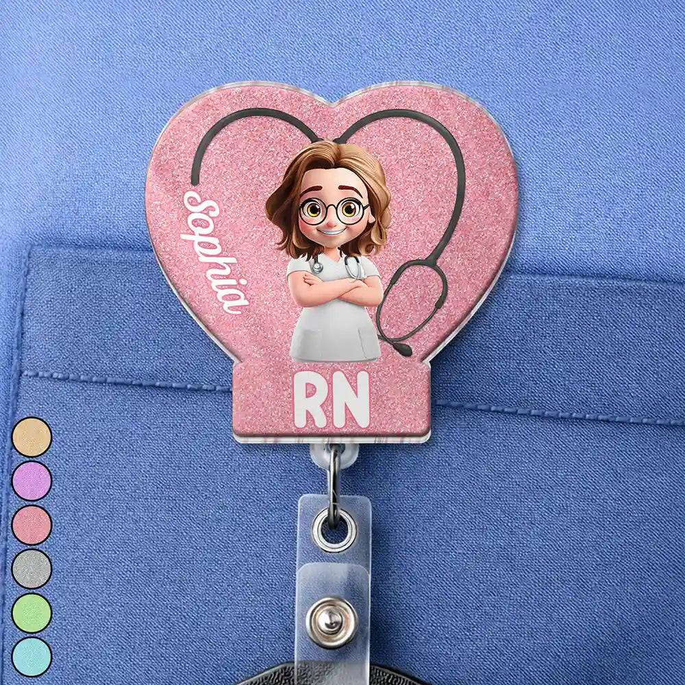 3D Effect Nurse Job Title Heart - Personalized Badge Reel