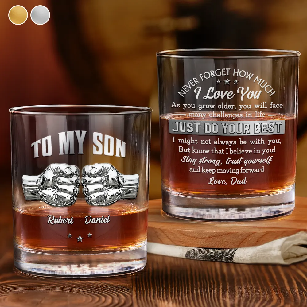 3D Effect To My Son Just Do Your Best - Personalized Whiskey Glass