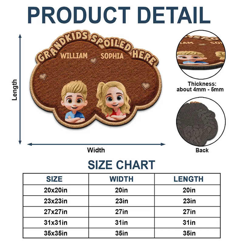 Gift For Grandma,Gift For Grandpa,Grandpa - Grandkids,Grandma - Grandkids,Gift For Women,Gift For Men,Happy,Top Market - Faux Embroidery Effect Grandkids Spoiled Here - Personalized Custom Shaped Doormat