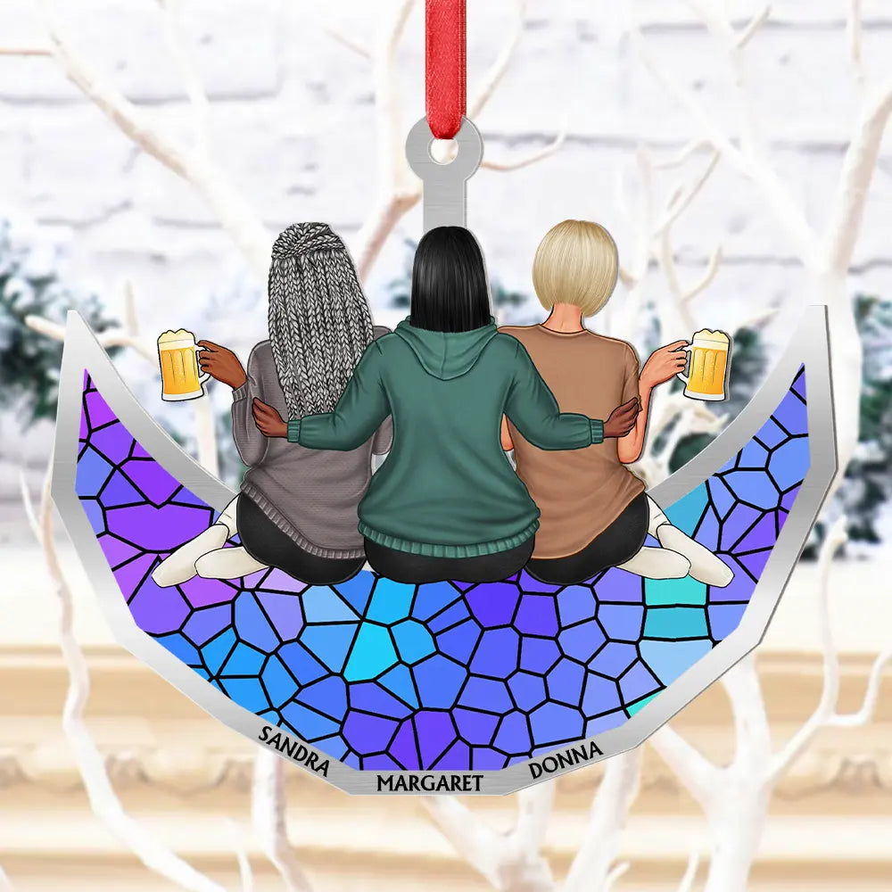 Gift For Bestie, Gift For Sisters, Love, Christmas - Besties Friends Sitting On The Moon Sister Forever - Personalized Metal Ornament