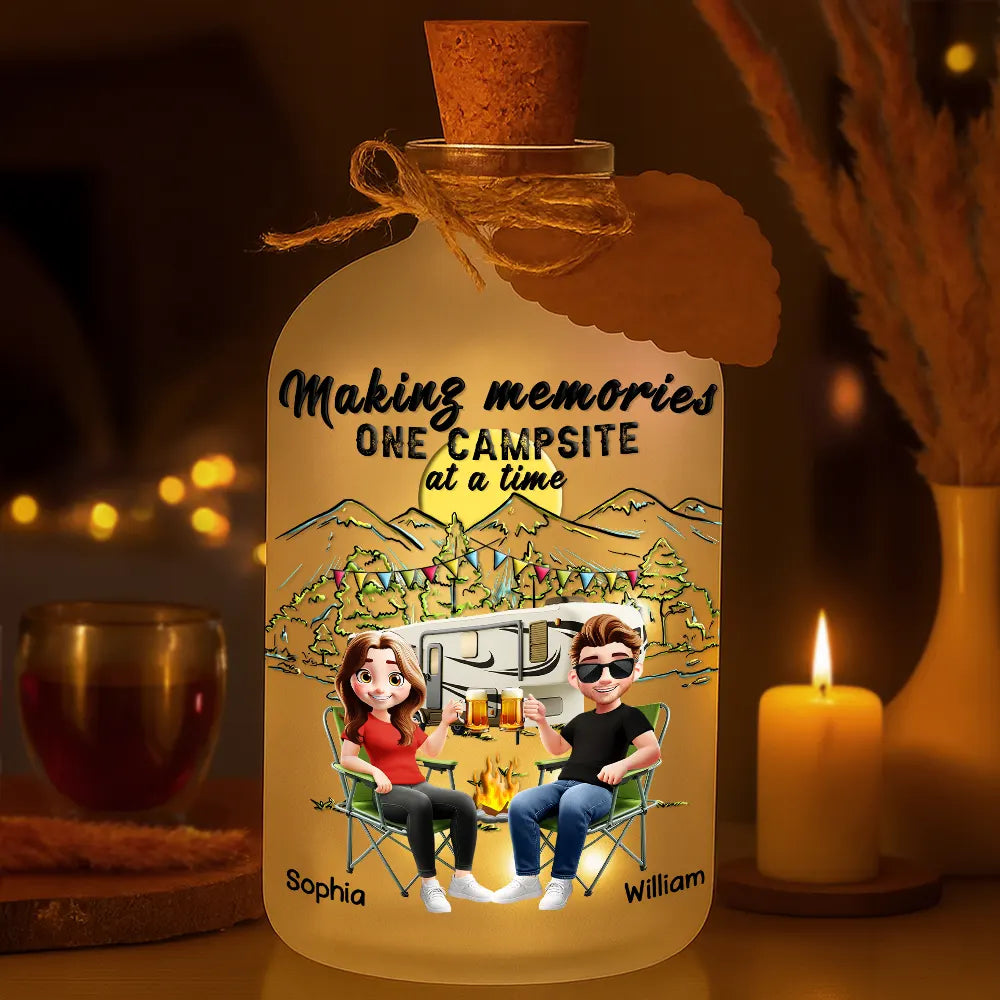 Camping,Campsite,Gift For Couples,Happy,Gift For Husband,Gift For Girlfriend,Gift For Boyfriend,Gift For Wife - 3d Couple Making Memories One Campsite - Personalized Short Bottle Light